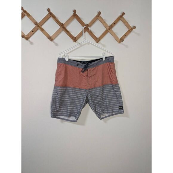 Vans Swim Trunks Boardshorts Orange and Gray Strips - Size 34 - Picture 1 of 8